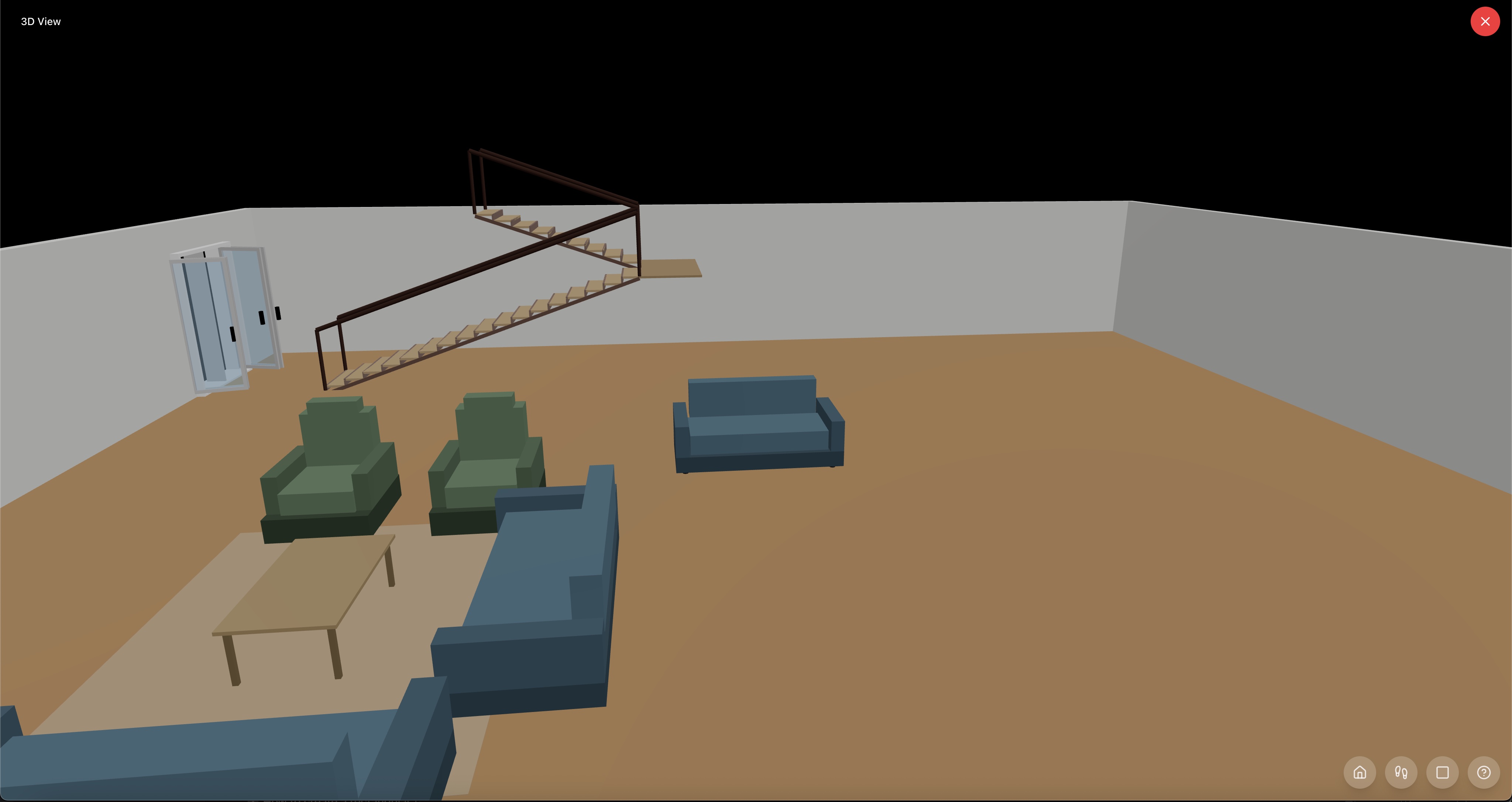 A staircase rendered in the 3D walkthrough view
