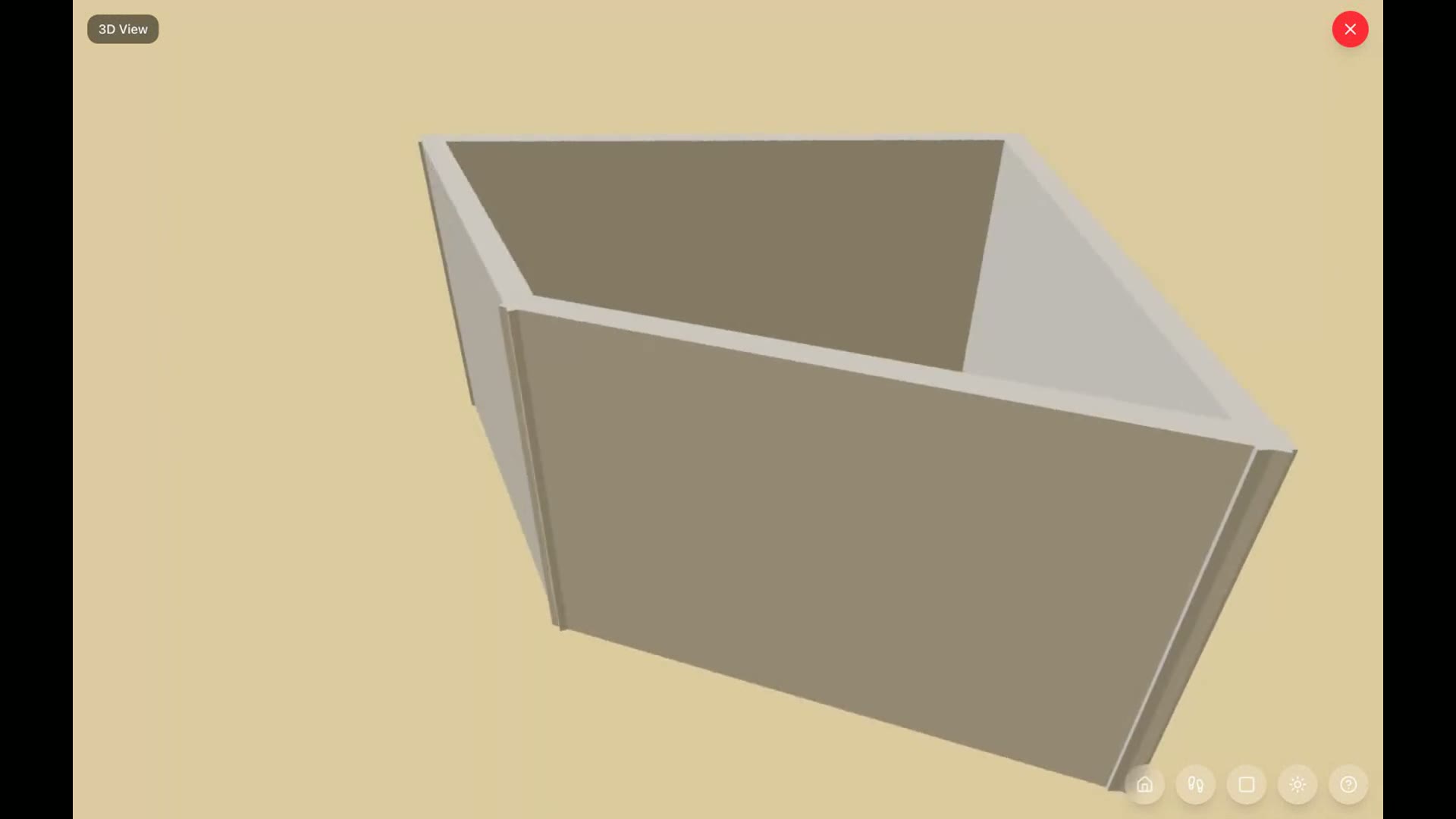 A reshaped, non-rectangular room shown in 3D after dragging a corner in the layout editor