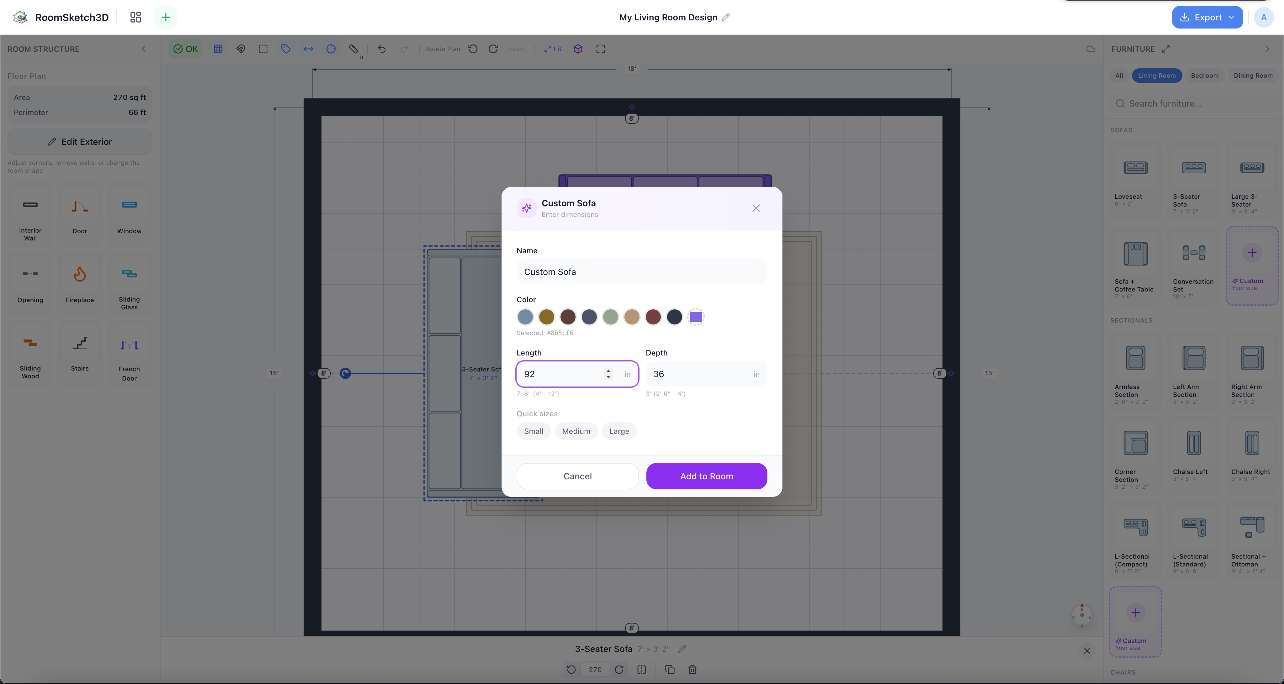 The custom furniture dialog
