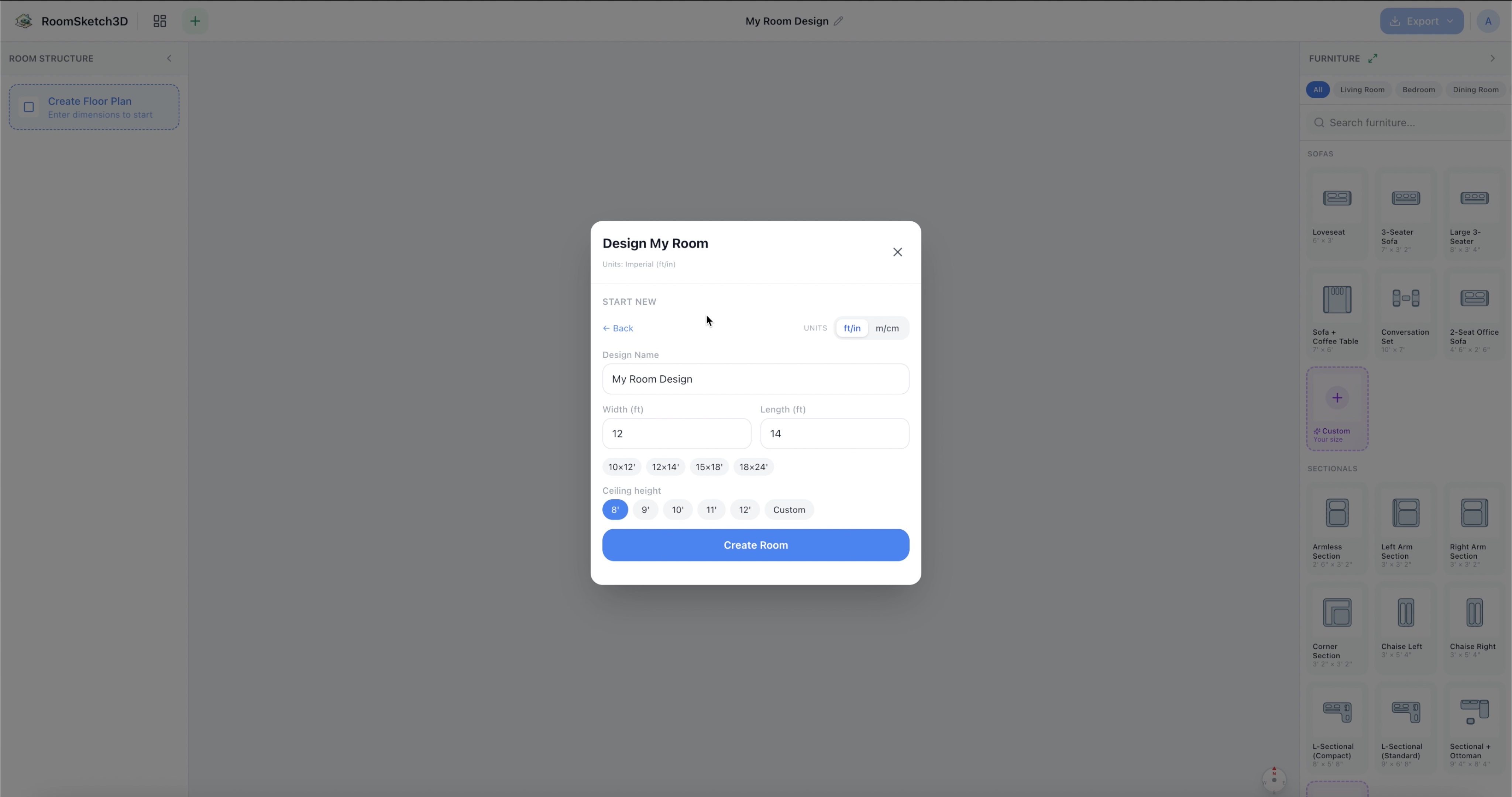 The width and length fields in the rectangle setup dialog