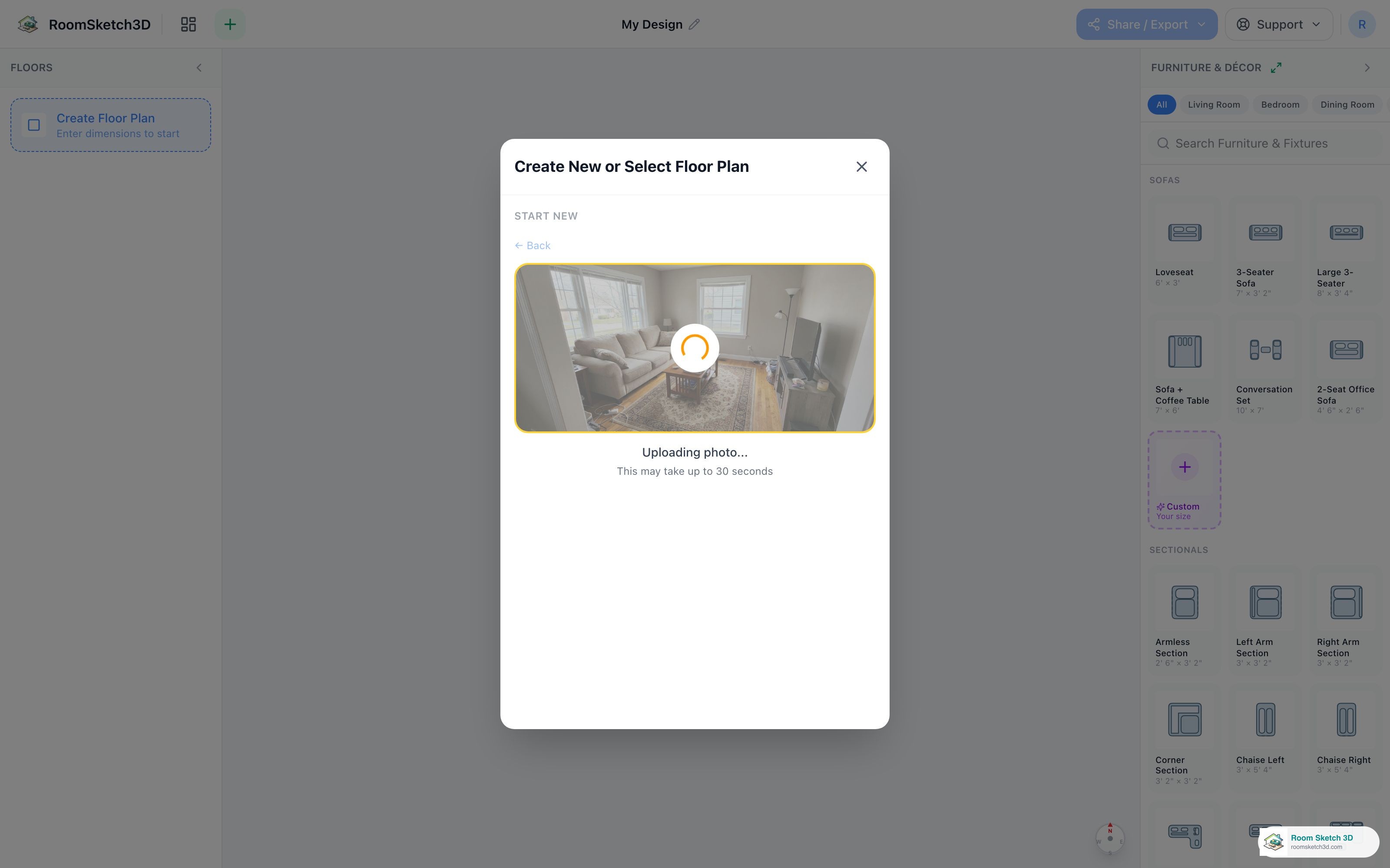 The analyzing message shown while the AI builds the floor plan