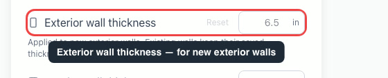 The Exterior wall thickness setting highlighted in Settings