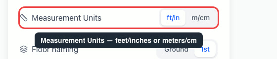 The Measurement Units toggle highlighted in Settings