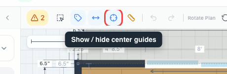 The center guides toggle highlighted in the toolbar