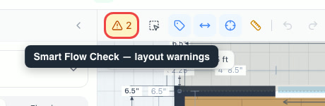 The Smart Flow Check badge highlighted in the toolbar showing 2 warnings