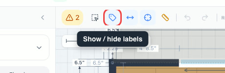 The labels toggle highlighted in the toolbar