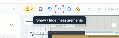 The measurements toggle highlighted in the toolbar