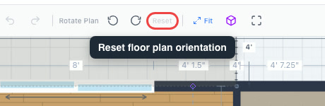 The Reset floor plan orientation button highlighted in the toolbar