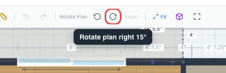 The Rotate plan right button highlighted in the toolbar