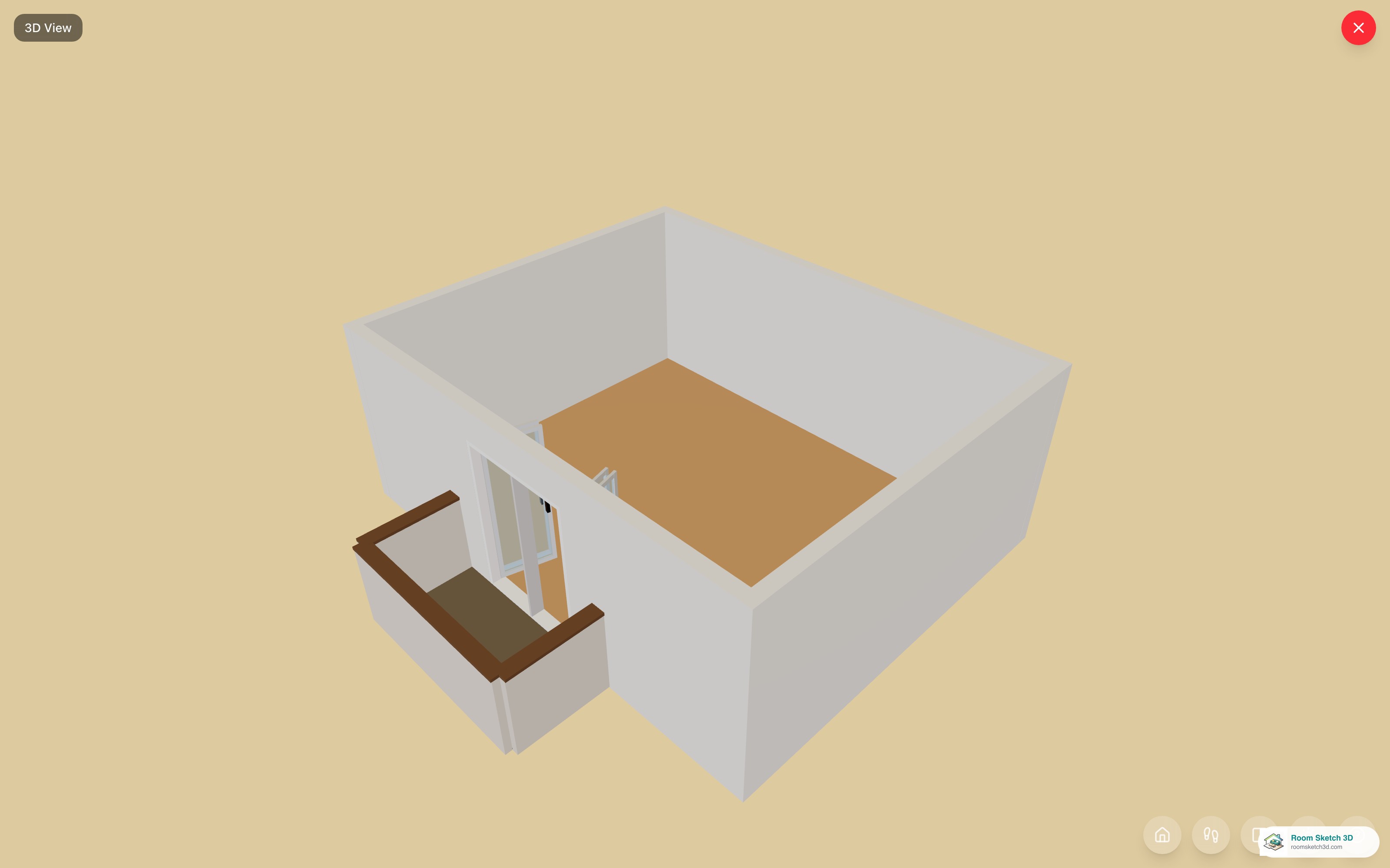 3D view of a balcony with a pony-wall railing — a low solid wall finished in the building's exterior material