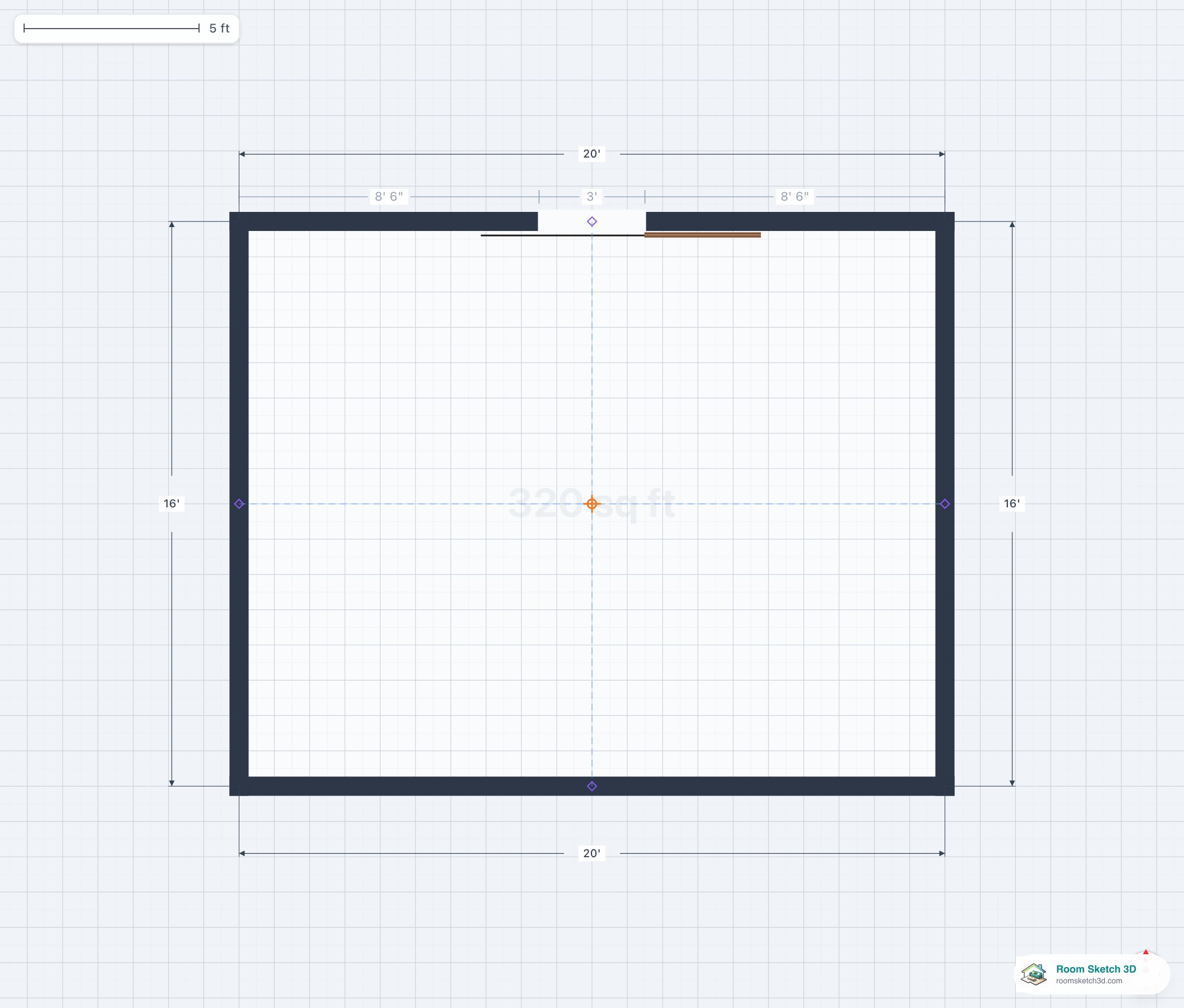 Barn door on a residential floor plan — door slides along an exposed track mounted to the wall, parking past the opening