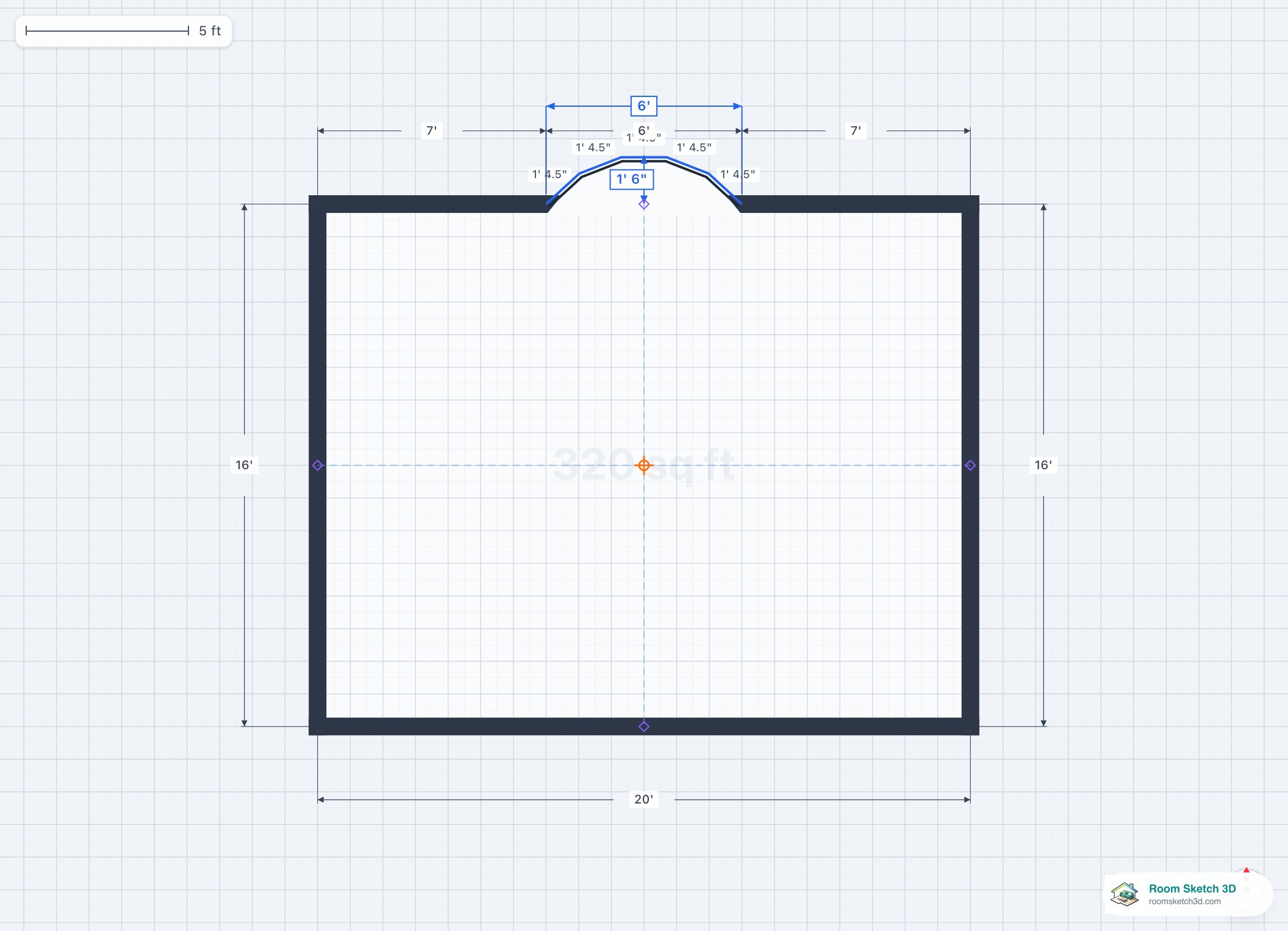 Bow bay window on a residential floor plan — multi-panel curved projection