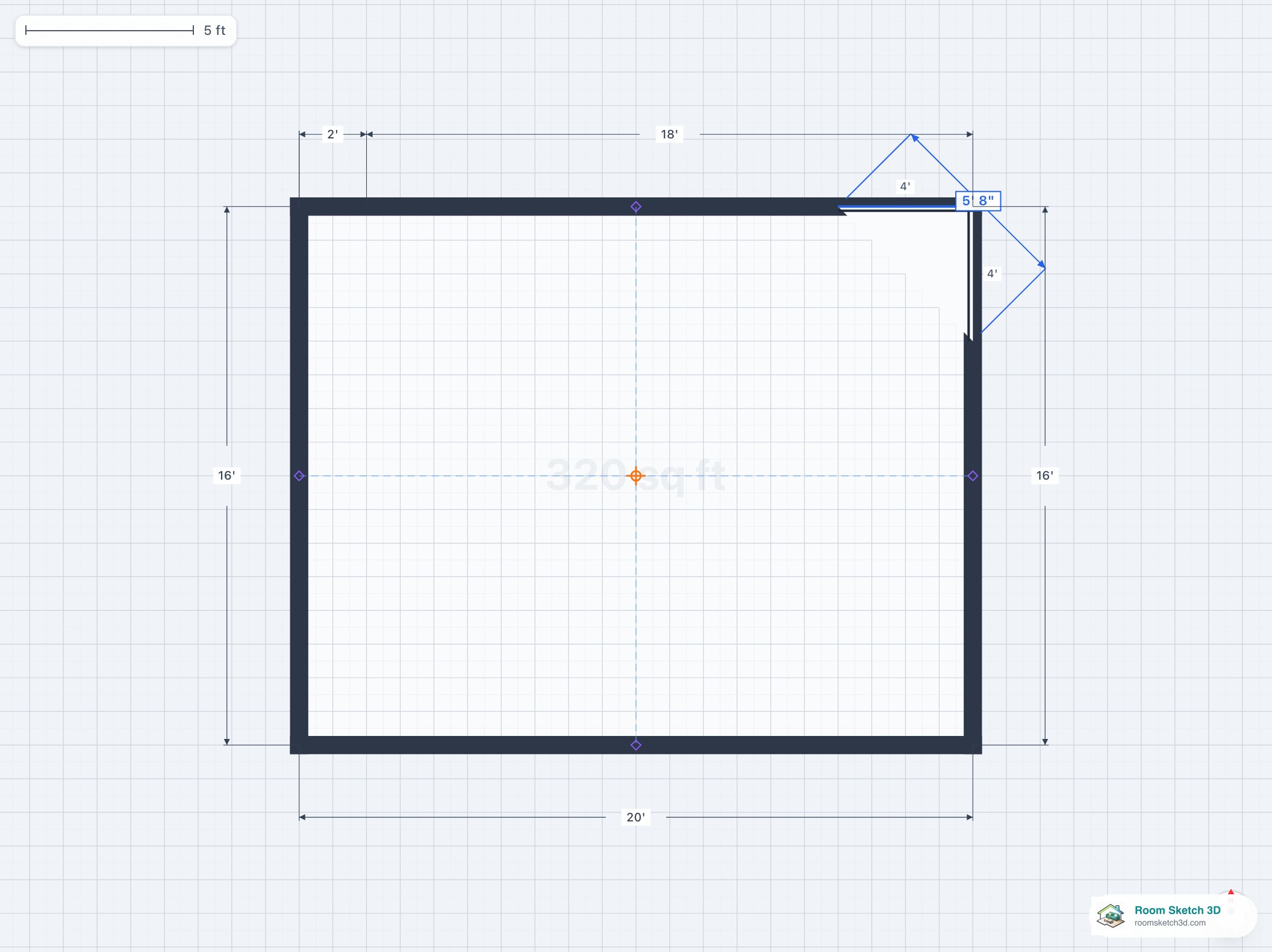 Box corner bay window on a residential floor plan — two-wall projection forming an L-shaped or rectangular protrusion at a building corner