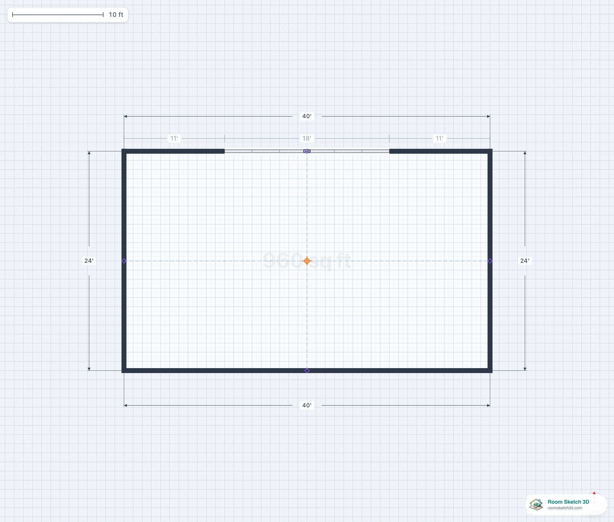 Floor plan of a single 18-foot garage door on the front exterior wall — one wide opening for a two-car garage