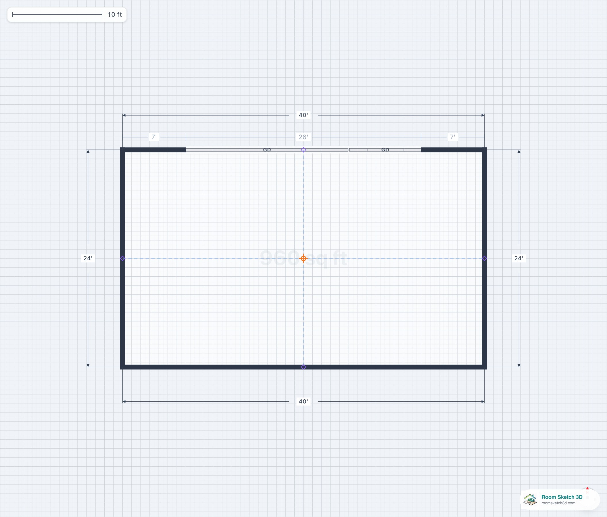 Floor plan of a two-door garage — 18-foot main door plus 8-foot secondary door, 26 feet total