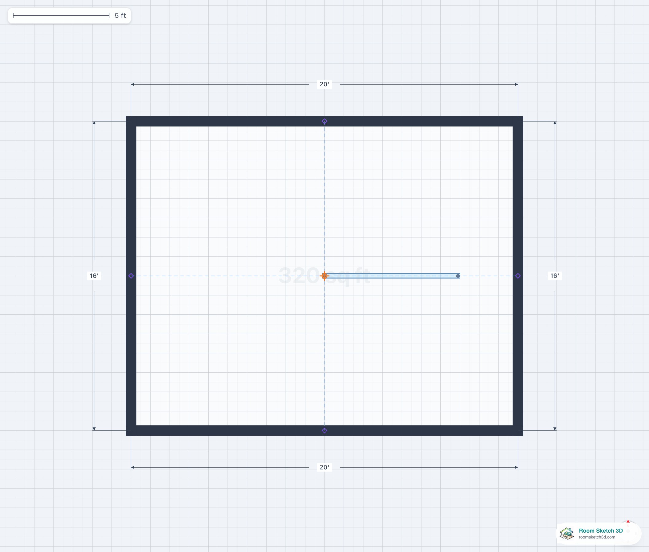 Floor plan view of a Glass panel interior wall — thin translucent stroke representing a glass partition