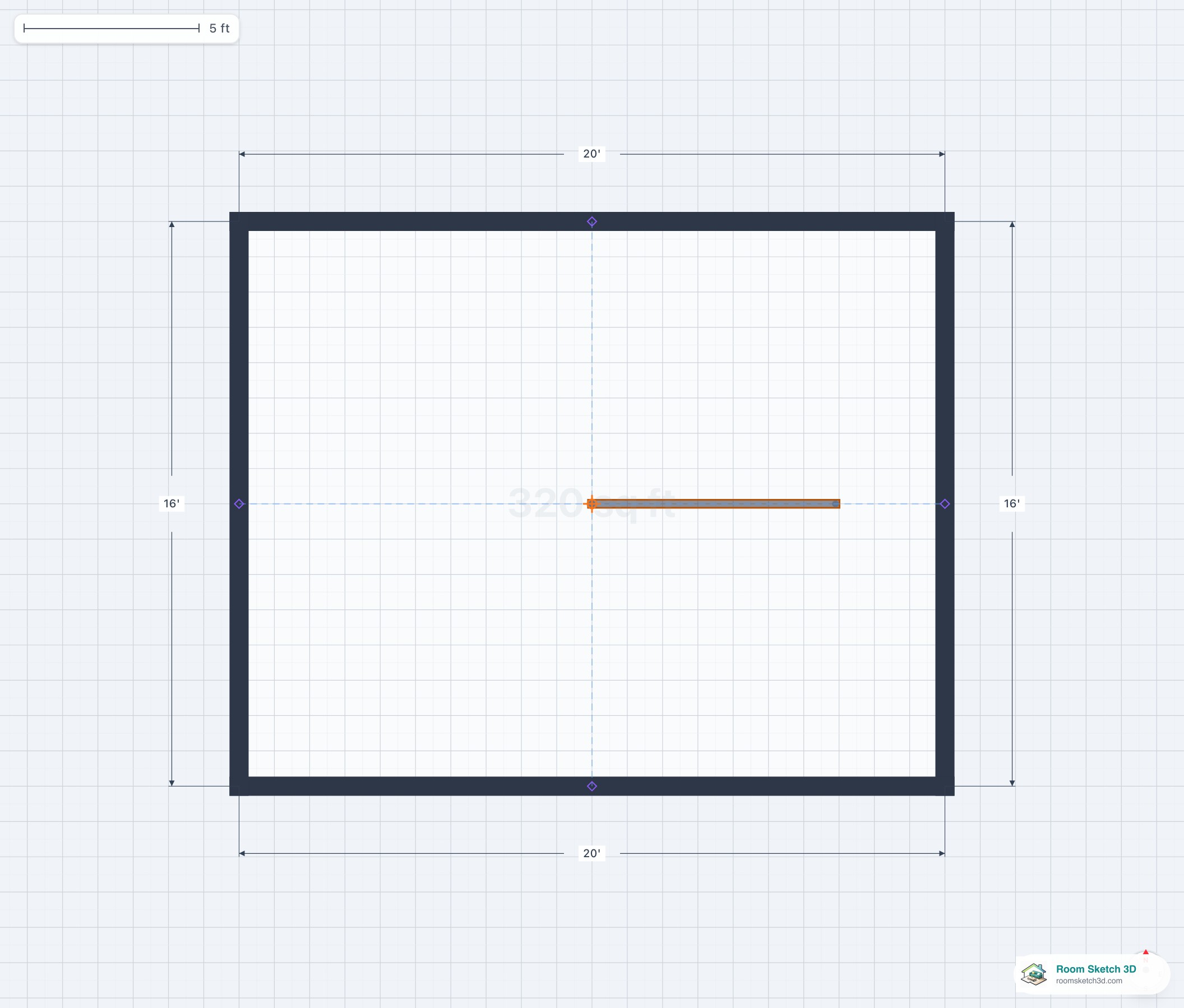 Floor plan view of a Pony (half-height) interior wall — thicker stroke styled to show a waist-high partial wall
