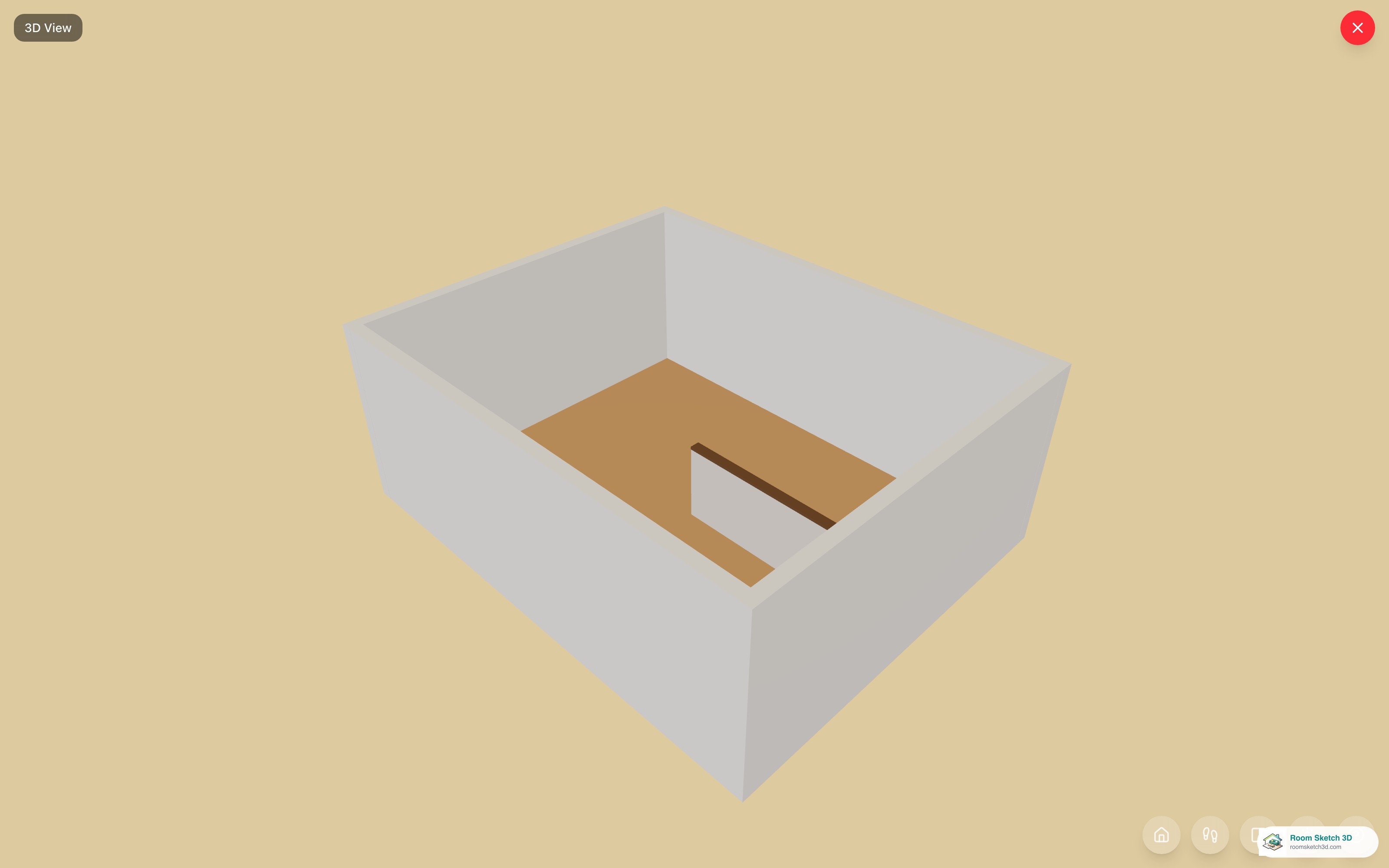 3D view of a pony wall (waist-high knee wall) running across the room interior