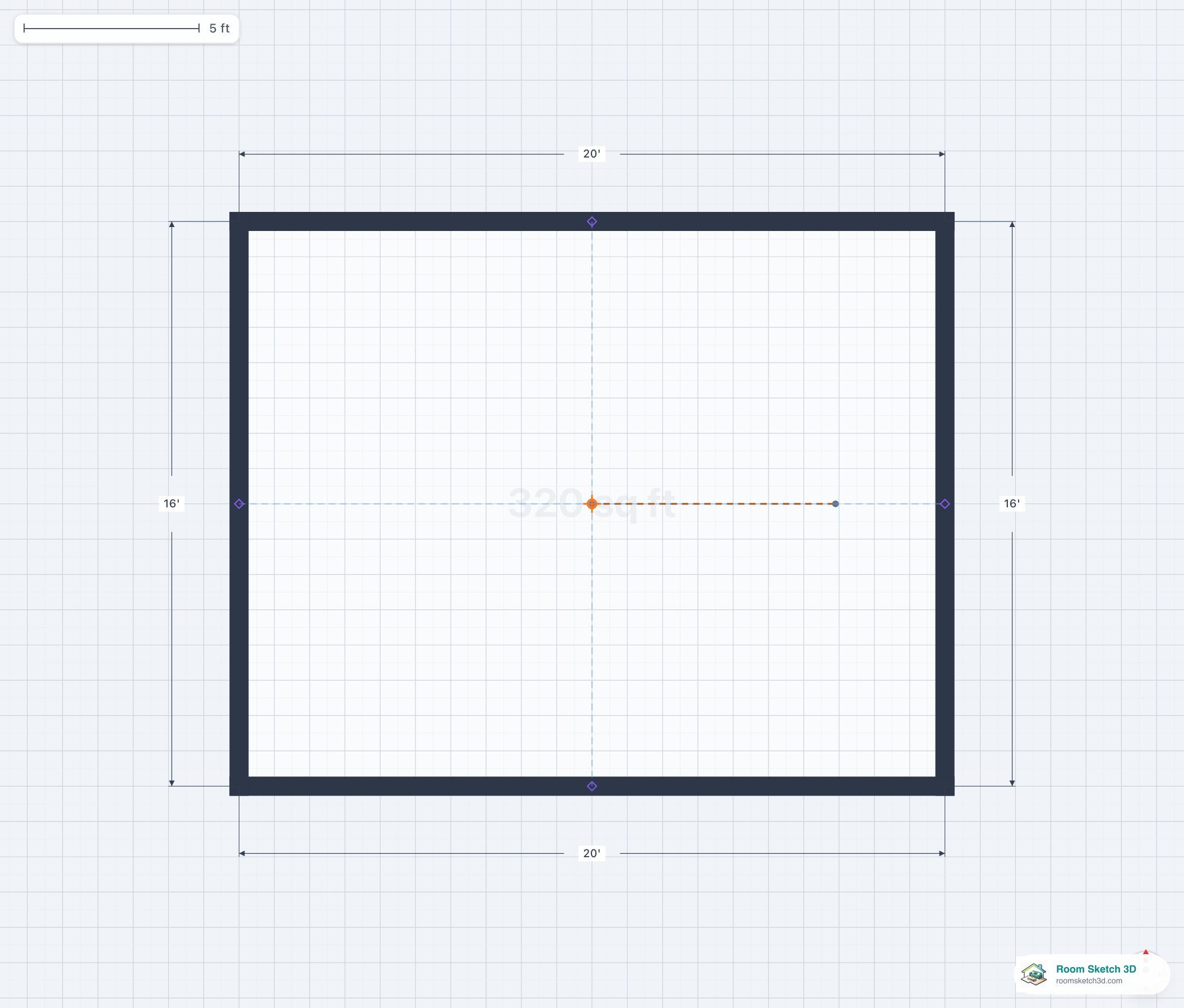 Floor plan view of a Railing interior wall — dashed/styled line representing balusters and a top rail