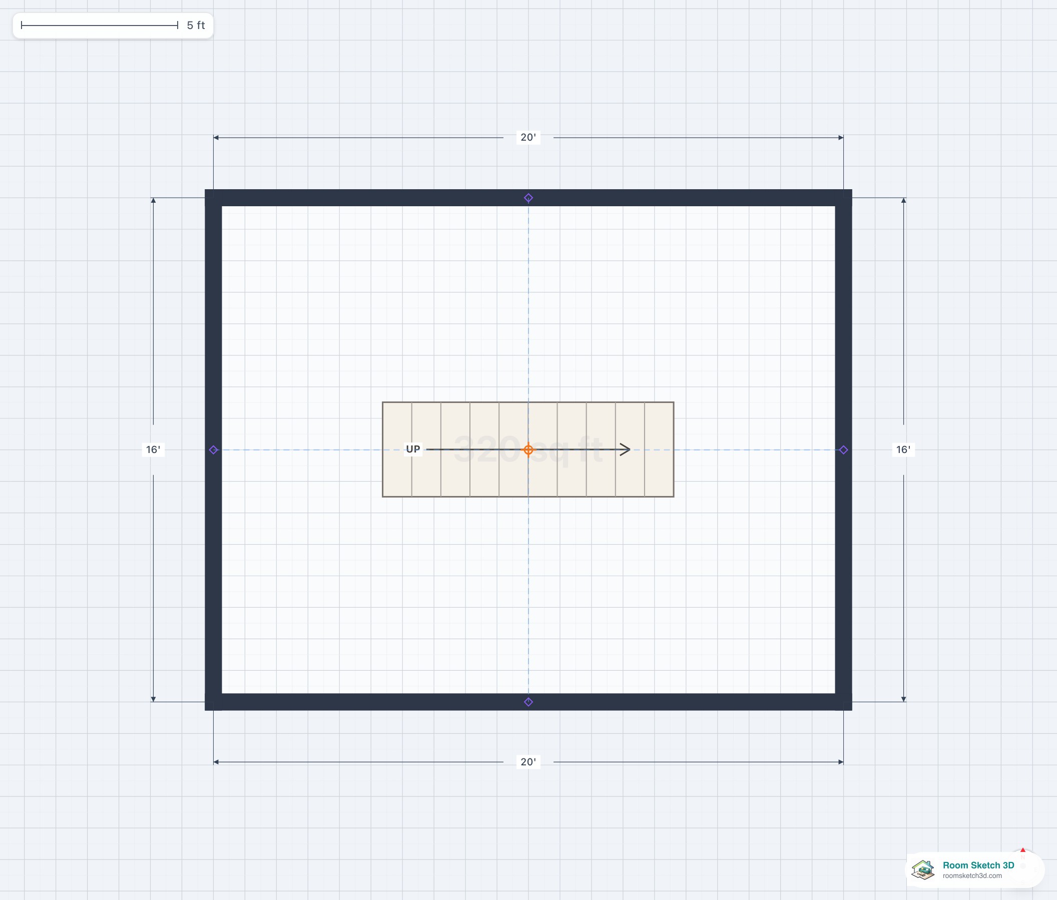 Straight staircase on a residential floor plan — single continuous flight running in a straight line, treads drawn as parallel rungs