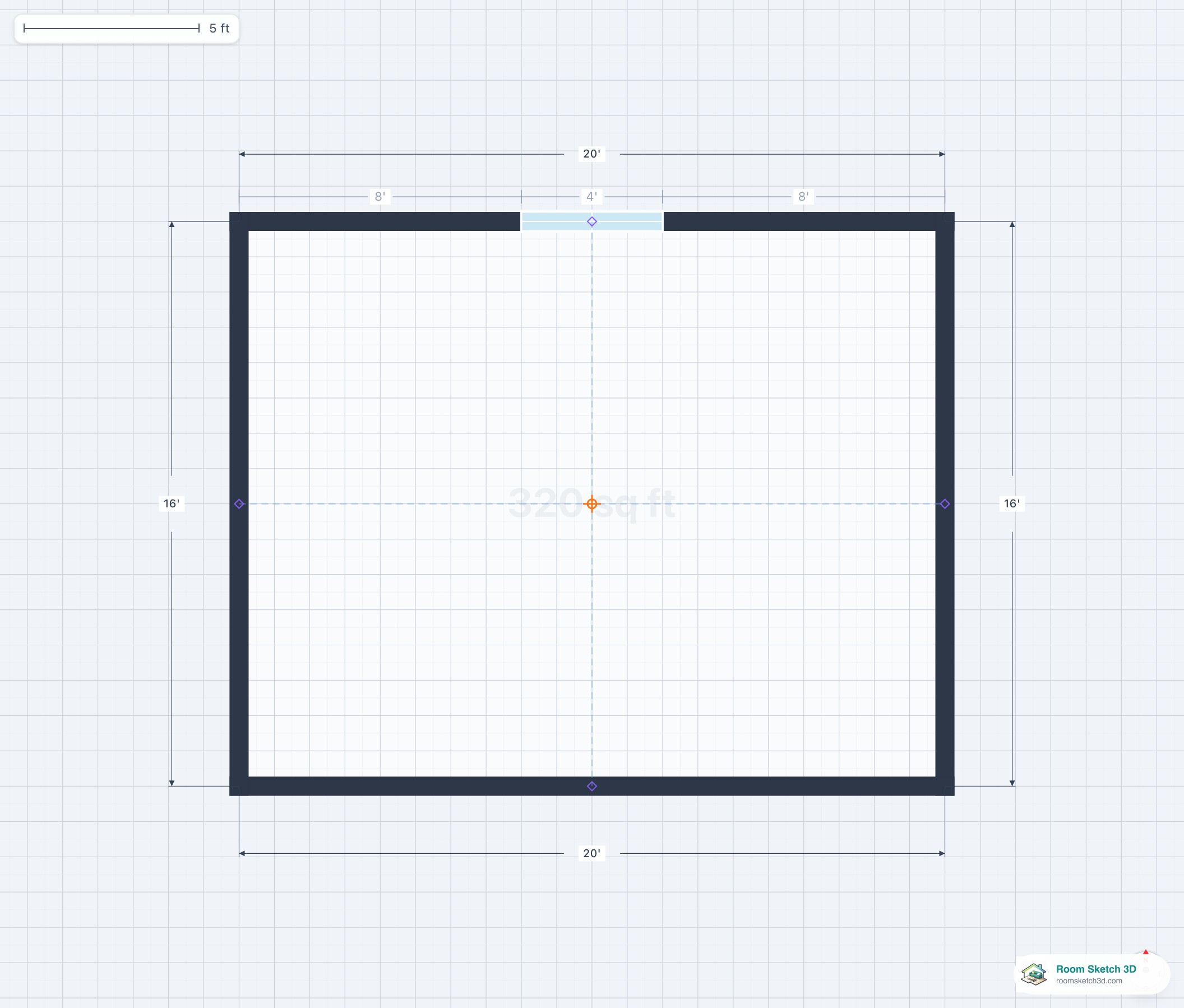 Standard window on a residential floor plan — single fixture inset into the top wall, the universal Window tile in Room Sketch 3D